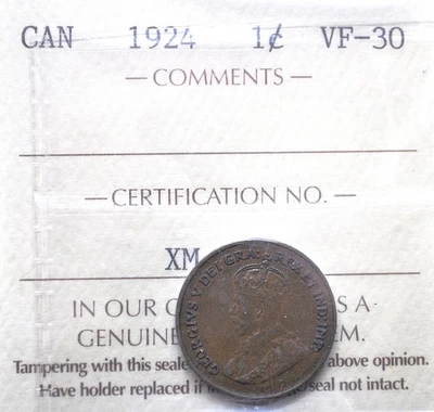 1924 Canada One Cent ICCS graded VF-30 - Image 1 of 2