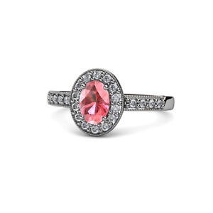 Pink Tourmaline & Diamond Engagement Ring 1.10 ctw 14K White Gold JP:109250
