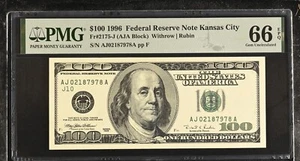 1996 $100 Federal Reserve Note Fr-2175-J Kansas City PMG66 Gem EPQ - Picture 1 of 2