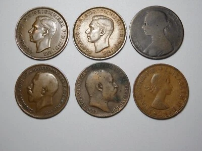 6 BRITISH UK GREAT BRITAIN ONE PENNY COIN  LOT 1890 1909 1926 1947 1948 1961 - Image 1 of 4