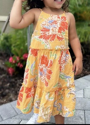 Fashion Nova Kids Mini Floral Tropics Tiered Dress Mustard Color Size 8 - Image 1 of 4