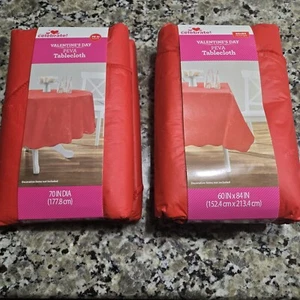 Valentine's Day Red PEVA Tablecloth (1) Round 70 IN & (1) Rectangle 60 INx84 IN - Picture 1 of 10