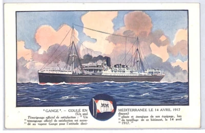 France WW1 SHIPWRECK Postcard Messageries Maritimes Torpedo *GANGE* 1917 PX98 - Image 1 of 4
