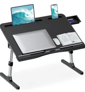 Adjustable Laptop Desk Stand Lap Tray Sofa Bed Laptop Foldable Desk Leather - Picture 1 of 6