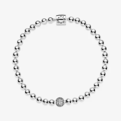 PANDORA Armband 925 Sterlingsilber Kugeln weiße Steine Pavé für Damen 598342CZ - Bild 1 von 4