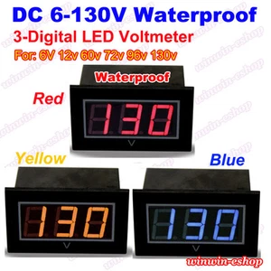 Waterproof DC 6V-130V 3-Digital LED Voltage Test Meter Voltmeter Gauge Battery - Imagen 1 de 9