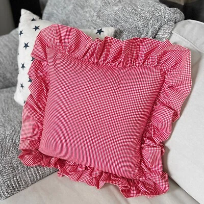 1 RARE Ralph Lauren Wendy Gingham Ruffle Red Decorative Throw Pillow Cover Check - Image 1 of 4