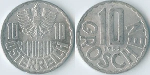 Austria 1955 10 Groschen KM# 2878 Al Second Republic Coat of Arms Eagle Value - Picture 1 of 3