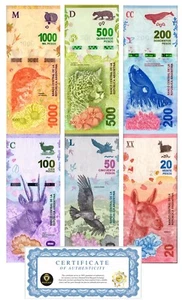 Argentina 20 50 100 200 500 1000 Pesos 6 Piezas JUEGO NUEVO, 2016-2019 Billete ND UNC - Imagen 1 de 11