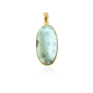 Gemstone Pendant For Necklace Larimar Handmade Collet Setting Pendant Jewelry - Picture 1 of 3