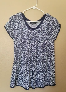 Shades of Blue Carole Hochman Midnight Shirt Top Trimmed Size L Leopard Print - Picture 1 of 4