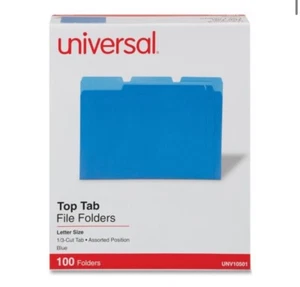 Universal Deluxe Colored Top Tab File Folders 1/3-Cut Tabs Blue 100/Box - Picture 1 of 1