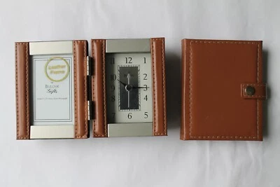 Bulova Gifts Leather Folding Picture Frame Desk Clock and Tri-fold Frame - Image 1 of 4