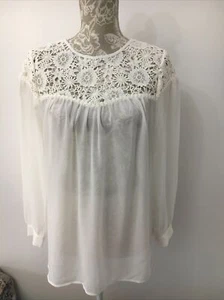 M&S Autograph UK 8 Ivory WhiteChiffon & Lace Blouse Top 3/4 Sleeved BNWT £45 - Picture 1 of 7