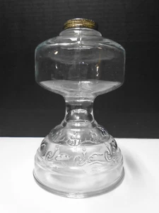Vintage Clear Glass Footed Oil Lamp with Scroll Design Base Only 7 3/4" High - Picture 1 of 3