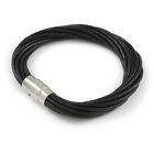 Trendy Multi Cord Black Leather Magnetic Bracelet with Silver Tone Closure -