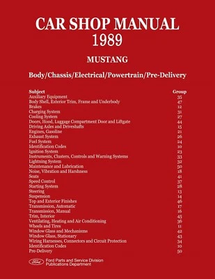 1989 Ford Mustang Shop Manual - Body/Chassis/Electrical/Powertrain/Pre-Delivery - Image 1 of 4