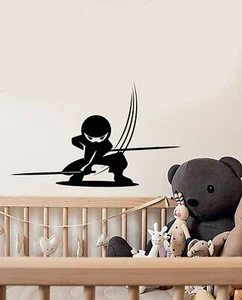 Vinyl Wall Decal Cartoon Ninja Boy With Swords Warrior For Kids Stickers 3498ig - Picture 1 of 3