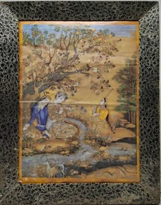 Vintage Rare Lithograph Of Mughal Persian Painting Lovers In A Landscape 16 x 12 - Picture 1 of 6