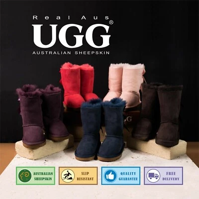 Ugg Real Aus 100% Australian Sheepskin Wool Children/Kids Short Bailey Bow Boots - image 1 of 3