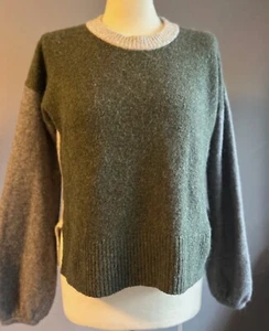 Madewell Payton Colorblock Sweater Large Gray Green Alpaca Merino Wool -Size XS - Picture 1 of 4