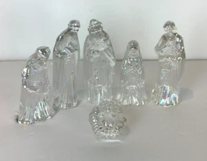 Crystal Glass Christmas Nativity Set of 6 Opalescent Iridescent Rainbow Crystal - Picture 1 of 14