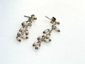 Vintage Sterling Silver Earrings 925 Jewellery White Beads Dangle Drop Stud - Picture 1 of 6
