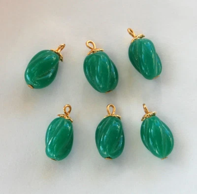 ВИНТАЖНЫЙ 6 НЕФРИТОВЫЙ ЗЕЛЕНЫЙ ВИТОЙ СТЕКЛЯННЫЙ САМОРОДОК СОЕДИНИТЕЛЬ ПОДВЕСКА БИСЕР • 15 мм • ЯПОНИЯ - Изображение 1 из 3