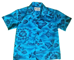 Ui-Maikai VINTAGE Hawaiihemd Jungen SMALL blau iSLAND RN26300 Made in Hawaii - Bild 1 von 6