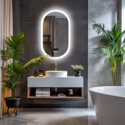 WISFOR 3 Color Large Oval LED Lighted Bluetooth Dimmable Bathroom Makeup Mirror - Image 1 of 4