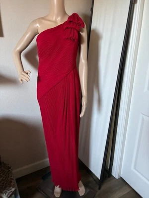Vestido Tadashi Shoji vermelho um ombro micro pregas 8 - Imagem 1 de 4
