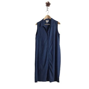 Talbots Size 18 Linen Blend Blue White Check Sleeveless Raw Hem Shirt Dress - Picture 1 of 8