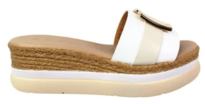 SPACE MODA 13131 CIABATTE SCARPE DONNA DA INFILARE ZEPPA PLATEAU PELLE BIANCO - Foto 1 di 1
