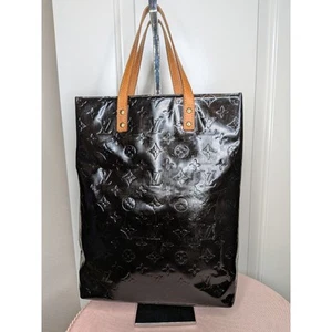 Louis Vuitton große rechteckige schwarze Lackledertasche mit Lederriemen - Bild 1 von 14