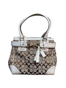 COACH Signature Canvas Tote Bag Weiß Leather Trim - Bild 1 von 13