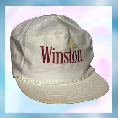 Chapéu de corda Winston, boné de cigarro promocional anos 90 bordado branco ajustável - Imagem 1 de 4