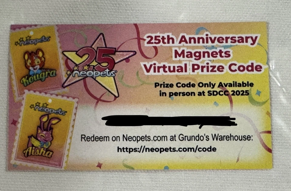 SDCC 2025 Exclusive Neopets Magnets Virtual Prize Code 25th anniversary - Image 1 of 1