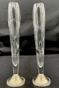 Paar DUCHIN CREATION 9,5" KRISTALL KNOSPENVASE mit Sterling Hohlgeschirr gewichteter Sockel - Bild 1 von 19