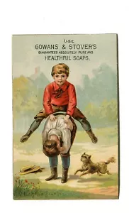 Victorian Trade Card GOWANS & STOVERS HEALTHFUL SOAP kids playing leap frog - Picture 1 of 2
