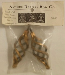 ADR Antique Drapery Rod Co Small Oval Italian Birdcage Finials pair antique gold