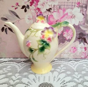 Franz Porcelain Coffee Pot Sweet Pea, 3D Flowers, Pretty Tableware FZ00416 - Picture 1 of 10