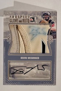 TRUE 1/1 2011 ITG GOLD Devin Mesoraco GAME USED BAT GLOVE PATCH DUAL AUTO RC - Picture 1 of 2