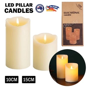 Flameless LED Pillar Candles Battery Operated Flickering Candle M & L Size AU - Picture 1 of 15