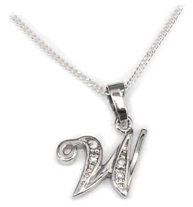 Ciondolo Charm Lettera Dell'Alfabeto W Zirconia 12 MM Argento 925 Incl. Catena - Foto 1 di 3