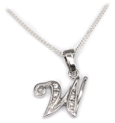 Ciondolo Charm Lettera Dell'Alfabeto W Zirconia 12 MM Argento 925 Incl. Catena - Immagine 1 di 3