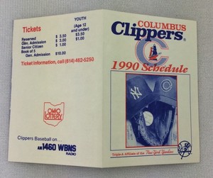 1990 Columbus Clippers Baseball Pocket Schedule - Ohio Lottery