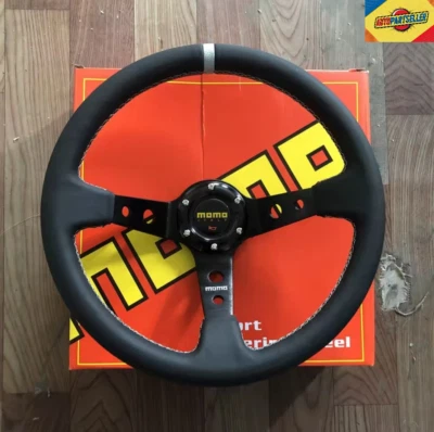 VOLANTE A CALICE SPORTIVO MOMO UNIVERSALE 350MM IN PELLE VERA STILE RALLY - Immagine 1 di 4