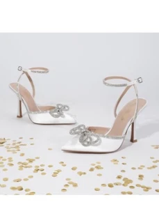 Bridal Party Shoes White Rhinestone Ankle Pumps US 11 - Picture 1 of 7