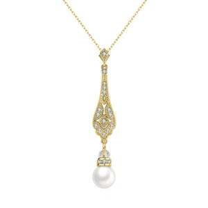 Copper Inlaid Zircon Pearl Necklace, Fashion Simple Women's Gold Plated Jewelry - Picture 1 of 7