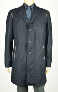John Varvatos Luxe Herren schwarz gesprenkelt Wollmischung Lederbesatz Top Mantel L XL - Bild 1 von 9